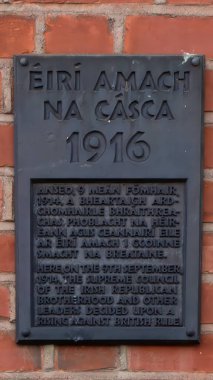 Dublin, Ireland - June 14, 2024: Wall plaque on 25 Parnell Square commemorating location of decision to rise up against Britain made 9 September 1914 clipart