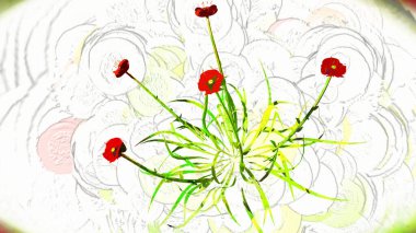 Kırmızı Çiçekler Botanik Dijital Hazırlama