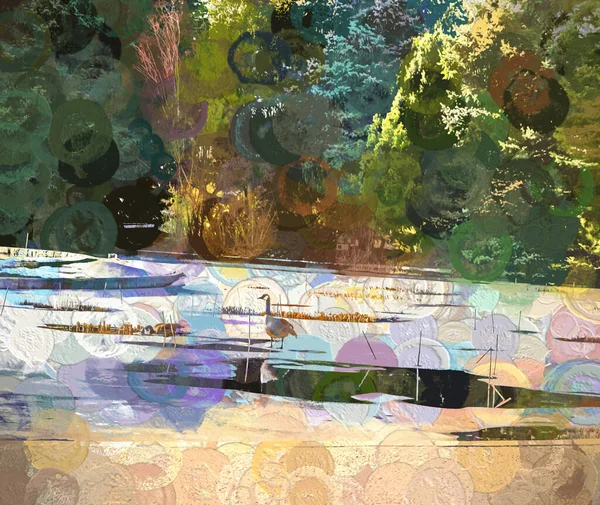 Ilustración Digital Lago Abstracto Paisaje Burbujeante — Foto de Stock