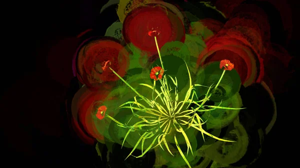 Flores Vermelhas Botânica Digital Renderização — Fotografia de Stock
