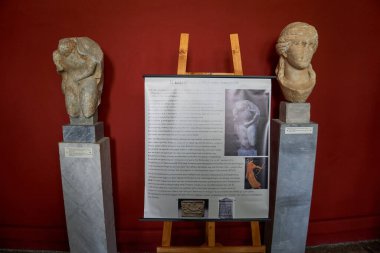 Sparta Arkeoloji Müzesi 'nin iç manzarası. Lakedaemonia olarak bilinen Sparta 'nın antik Akropolis bölgesinden binlerce bulguya ev sahipliği yapar.