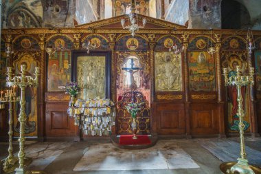 Yunanistan 'ın Bizans kenti Mystras' tan görüntü. Mystras şehri bir arkeoloji müzesidir ve 1951 yılında Yunanistan 'ın Lakonya kentinde açıldı.
