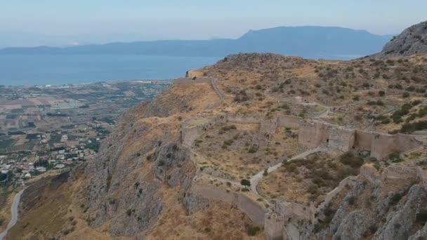 Widok Lotu Ptaka Akrocorinth Upper Corinth Akropol Starożytnego Koryntu Grecji — Wideo stockowe