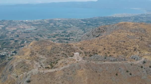 Akrokorinth Yukarı Korint Havadan Görünüşü Yunanistan Antik Korint Kentinin Akropolü — Stok video