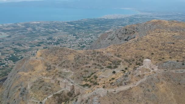 Widok Lotu Ptaka Akrocorinth Upper Corinth Akropol Starożytnego Koryntu Grecji — Wideo stockowe