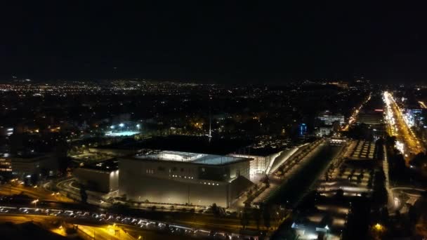 Αεροφωτογραφία Του Αστικού Τοπίου Της Νότιας Αθήνας Νύχτα Κεντραρισμένο Ίδρυμα — Αρχείο Βίντεο