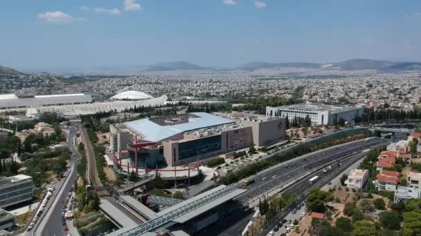 Flygfoto Panoramautsikt Över Norra Förorter Aten Stad Centrerad Den Berömda — Stockvideo