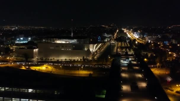 Luchtfoto Stadsgezicht Van Zuid Athene Nachts Centered Foundation Stavros Niarchos — Stockvideo