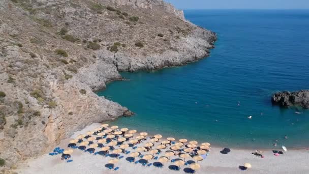 Aerial Panoramic View Famous Rocky Beach Chalkos Kythira Island Sunset — Vídeo de Stock