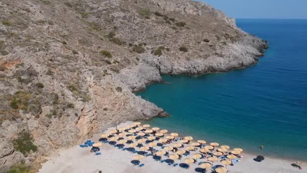 Aerial Panoramic View Famous Rocky Beach Chalkos Kythira Island Sunset — Stock video