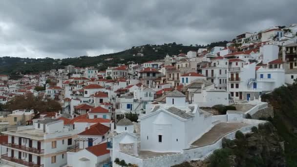 Krásný Letecký Výhled Známé Město Skopelos Známé Také Jako Chora — Stock video