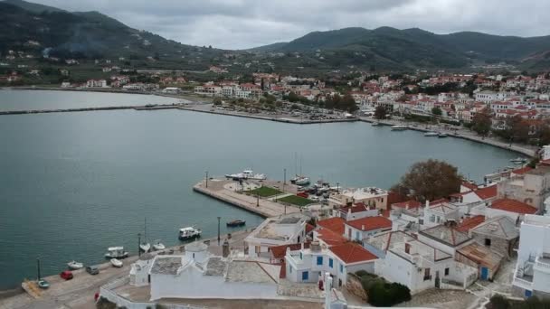 Prachtig Uitzicht Vanuit Lucht Beroemde Stad Skopelos Ook Bekend Als — Stockvideo