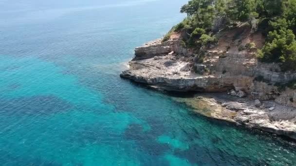 Aerial View Chrisi Milia Beach Rocky Surrounded Area Alonissos Island — Stock video
