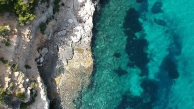 Aerial view over Chrisi Milia beach and the rocky surrounded area in Alonissos island, Sporades, Greece