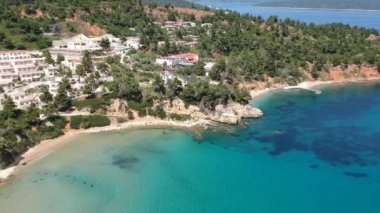 Aerial view over Chrisi Milia beach and the rocky surrounded area in Alonissos island, Sporades, Greece