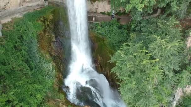 Aerial Panoramic View Powerful Waterfalls Edessa Surrounded Area Edessa City — Stock Video
