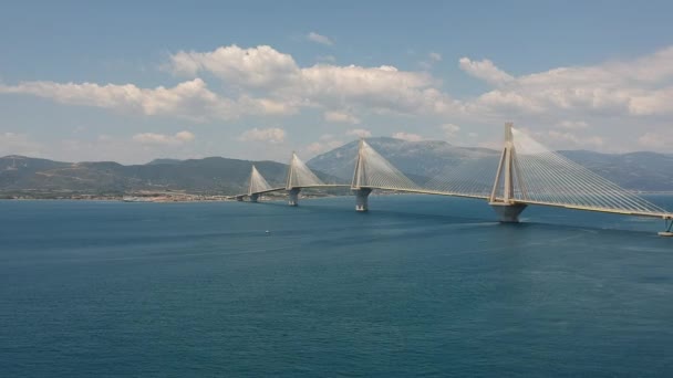 Flygfoto Över Rio Antirrio Eller Charilaos Trikoupis Bridge Världens Längsta — Stockvideo