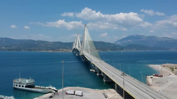 Вид Воздуха Мост Рио Антирио Харилаос Трикупис Один Самых Длинных — стоковое видео