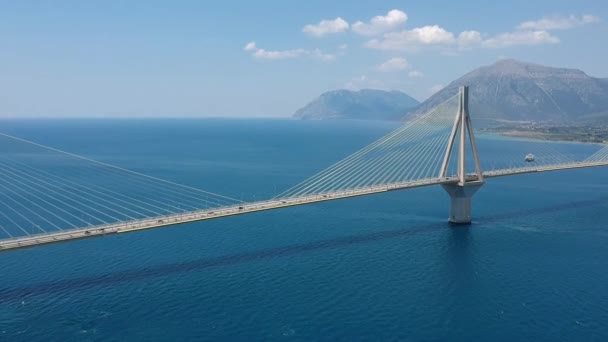 Aerial View Rio Antirrio Charilaos Trikoupis Bridge One World Longest — Video