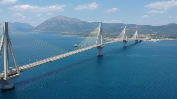 Rio Antirrio Charilaos Trikoupis Köprüsü Nün Havadan Görünüşü Dünyanın Uzun — Stok video