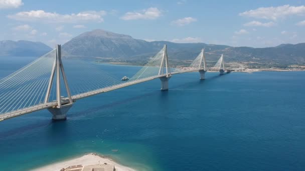 Aerial View Rio Antirrio Charilaos Trikoupis Bridge One World Longest — Stock Video