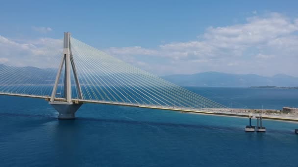 Rio Antirrio Charilaos Trikoupis Köprüsü Nün Havadan Görünüşü Dünyanın Uzun — Stok video