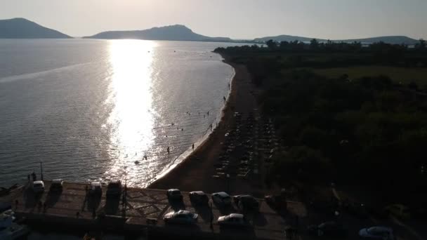 Panoramatický Letecký Výhled Přímořské Město Gialova Zálivu Navarino Jedno Nejlepších — Stock video