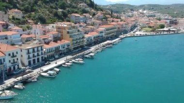 Aerial view over the picturesque seaside town of Gytheio, Lakonia, Peloponnese, Greece