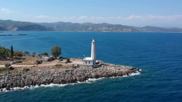Aerial View Lighthouse Nisis Kranai Kranai Islet Gytheio Laconia Greece — Video