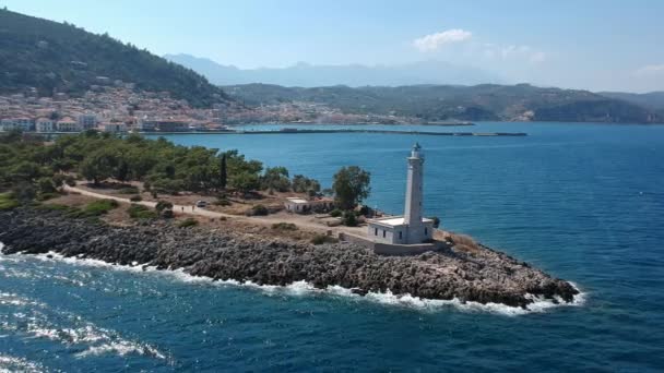 Aerial View Lighthouse Nisis Kranai Kranai Islet Gytheio Laconia Greece — Video