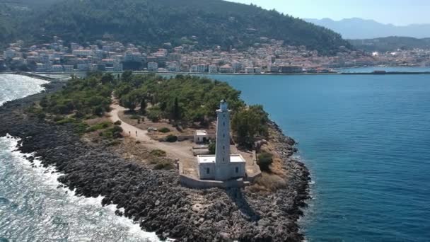 Aerial View Lighthouse Nisis Kranai Kranai Islet Gytheio Laconia Greece — Stock Video