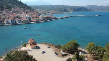 Aerial view over Nisis Kranai or Kranai Islet in Gytheio, Laconia, Greece