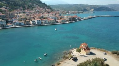 Aerial view over Nisis Kranai or Kranai Islet in Gytheio, Laconia, Greece