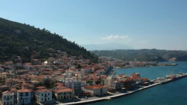 Aerial view over the picturesque seaside town of Gytheio, Lakonia, Peloponnese, Greece