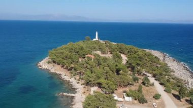 Aerial view over Nisis Kranai or Kranai Islet in Gytheio, Laconia, Greece