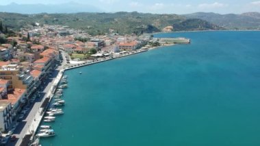 Aerial view over the picturesque seaside town of Gytheio, Lakonia, Peloponnese, Greece