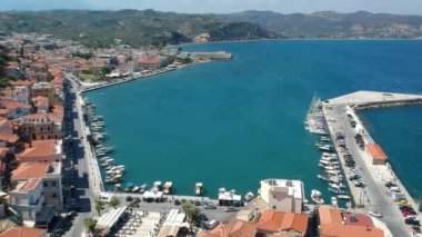 Aerial view over the picturesque seaside town of Gytheio, Lakonia, Peloponnese, Greece