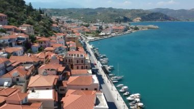 Aerial view over the picturesque seaside town of Gytheio, Lakonia, Peloponnese, Greece