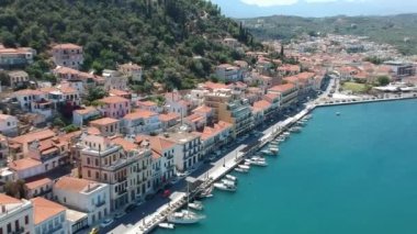 Aerial view over the picturesque seaside town of Gytheio, Lakonia, Peloponnese, Greece