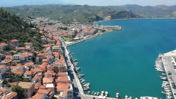 Aerial View Picturesque Seaside Town Gytheio Lakonia Peloponnese Greece — Video Stock
