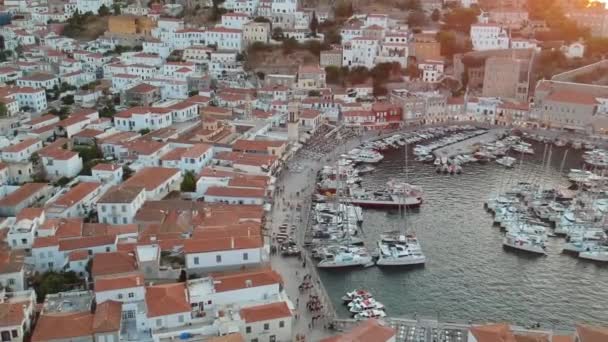 Aerial Drone Panoramic Photo Picturesque Port Main Village Hydra Ydra — Stock Video