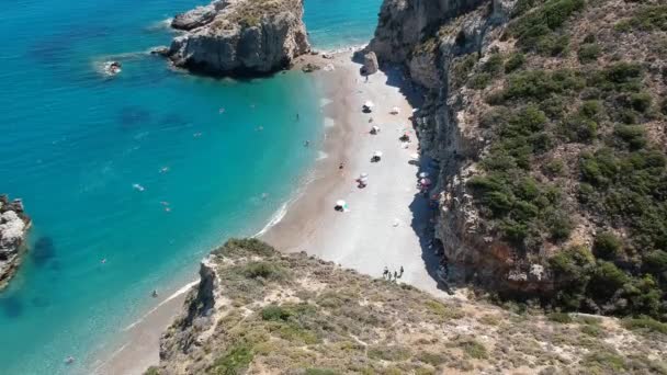 Aerial View Rocky Kaladi Beach Kythira Island Summer Period Greece — Stock Video