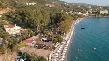 Aerial view over Almyros beach with luxurious hotels and resorts in Kato verga kalamata, Greece