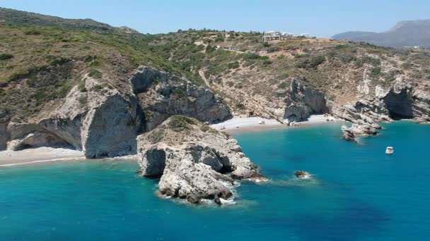 Aerial View Rocky Kaladi Beach Kythira Island Summer Period Greece — Stock Video