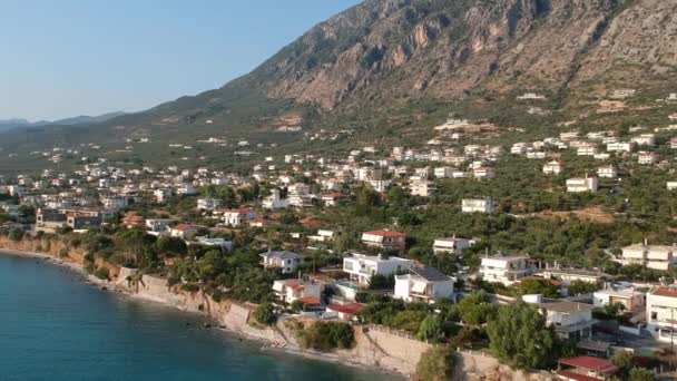 Aerial View Almyros Beach Luxurious Hotels Resorts Kato Verga Kalamata — ストック動画