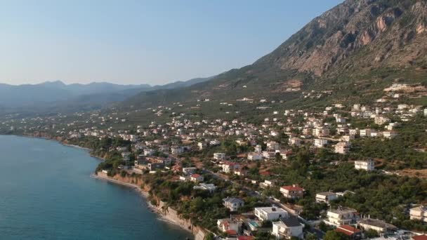 Aerial View Almyros Beach Luxurious Hotels Resorts Kato Verga Kalamata — Stockvideo