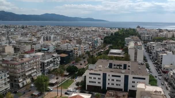 Панорамный Вид Центр Греческого Города Каламата Аэрофотосъемка Над Мессенией Грецией — стоковое видео