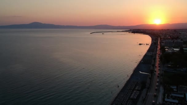 Aerial Seaside View Kalamata City Messinia Greece Sunset — Stock Video