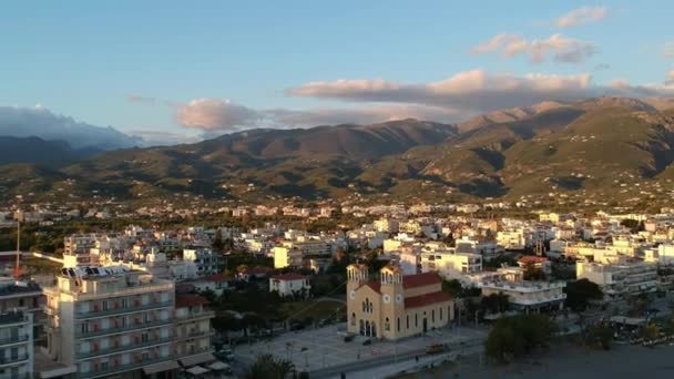 Vue Aérienne Sur Ville Kalamata Messine Grèce Coucher Soleil — Video