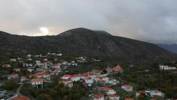 Aerial Panoramic View Picturesque Mountainous Village Kremasti Laconia Winter Located — Video